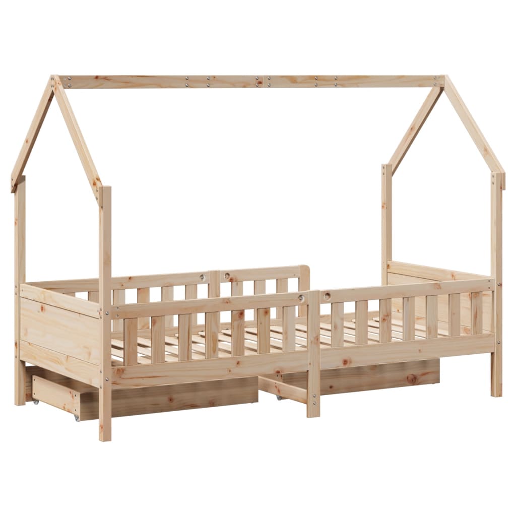 Kids Bed Frame with Drawers without Mattress 90x200 cm Solid Wood