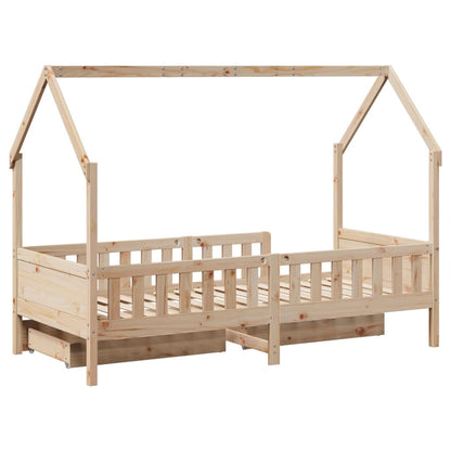 Kids Bed Frame with Drawers without Mattress 90x200 cm Solid Wood