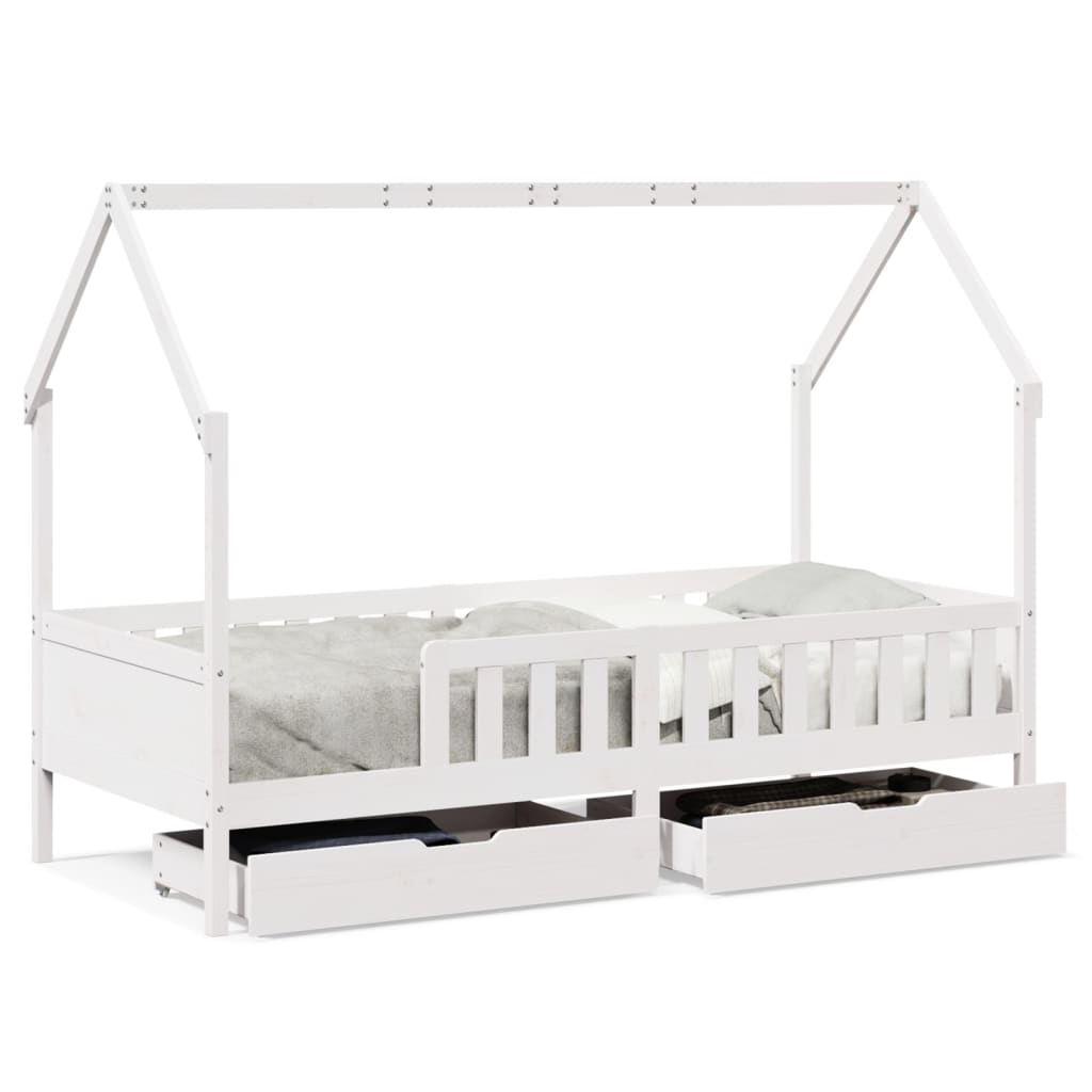 Kids Bed Frame with Drawers without Mattress 90x200 cm Solid Wood