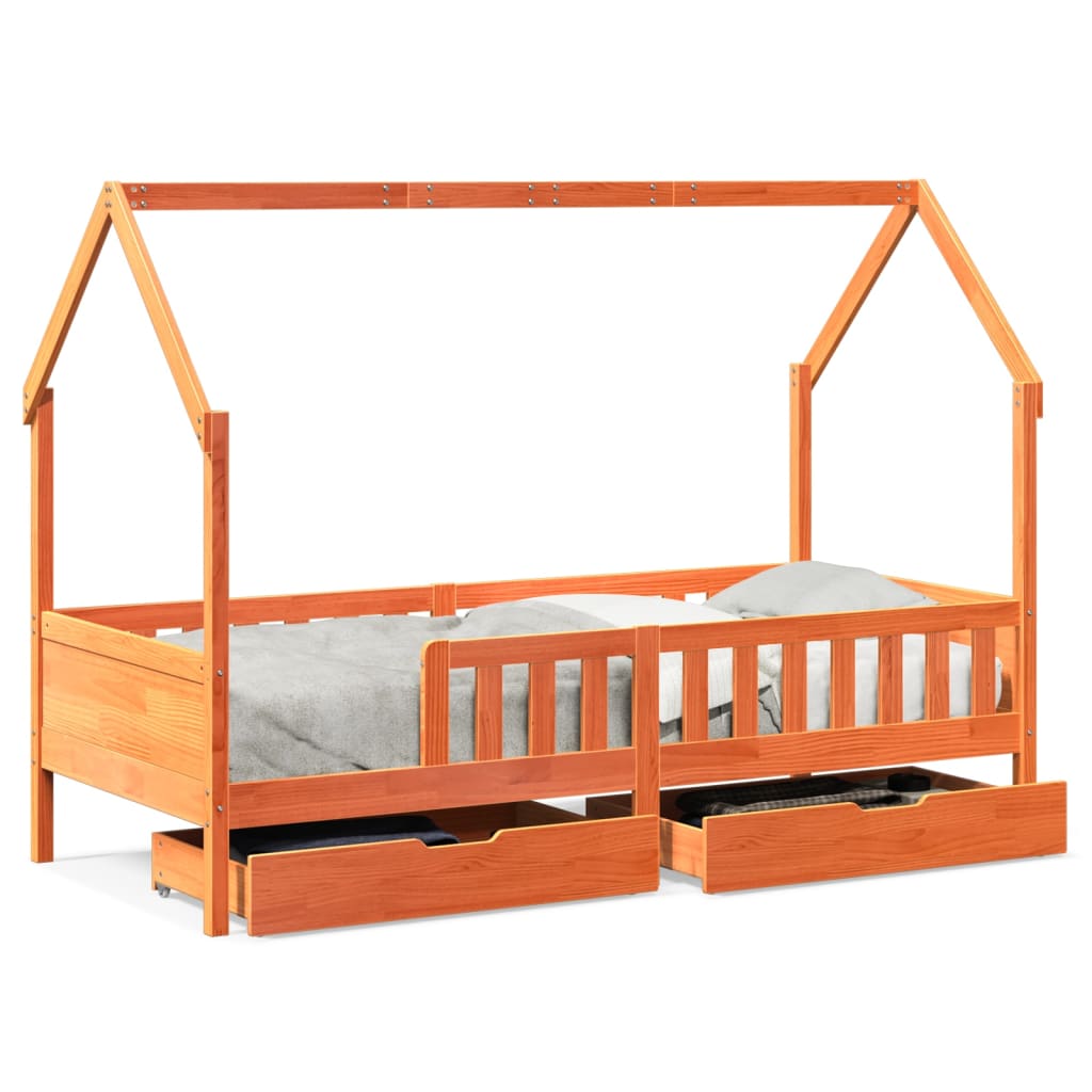 Kids Bed Frame with Drawers without Mattress 90x200 cm Solid Wood