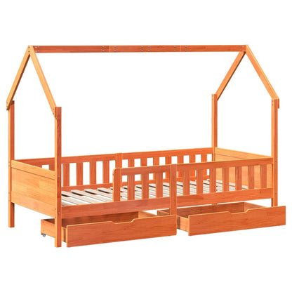 Kids Bed Frame with Drawers without Mattress 90x200 cm Solid Wood