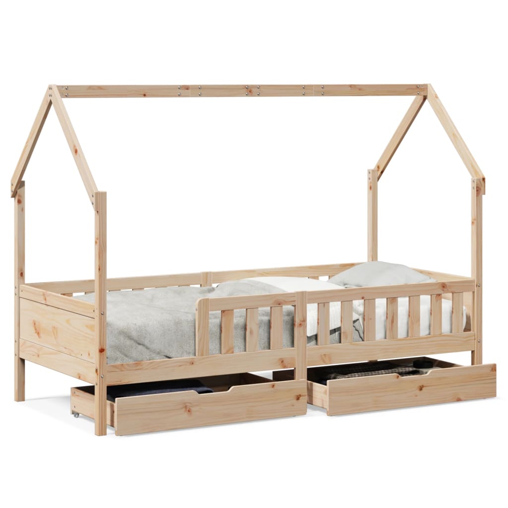 Kids Bed Frame with Drawers without Mattress 90x190 cm Single Solid Wood