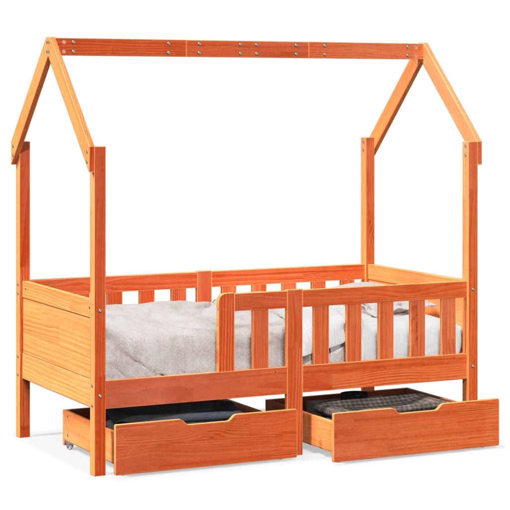 Kids Bed Frame with Drawers without Mattress 80x160 cm Solid Wood