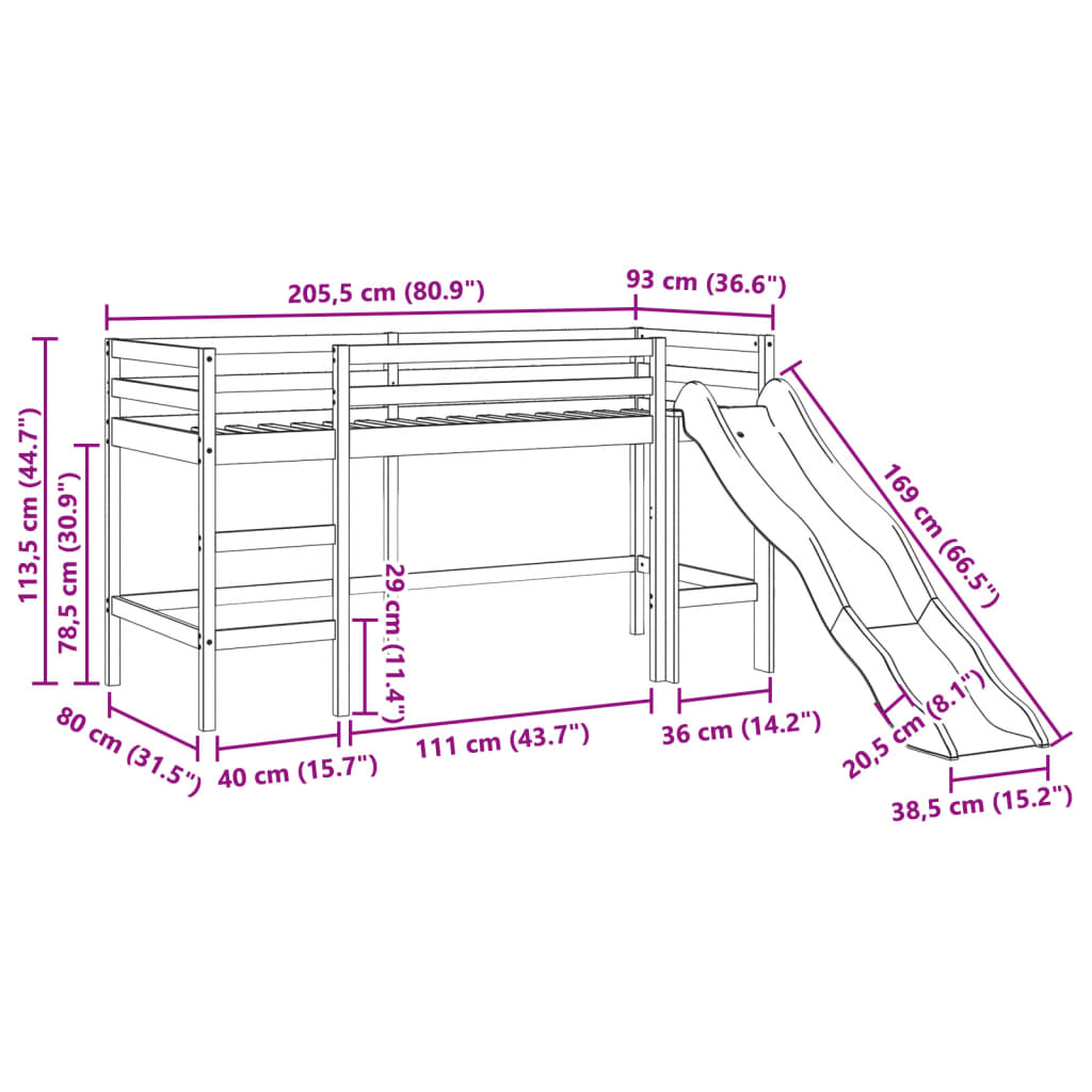 Kids' Loft Bed without Mattress 80x200 cm Solid Wood Pine