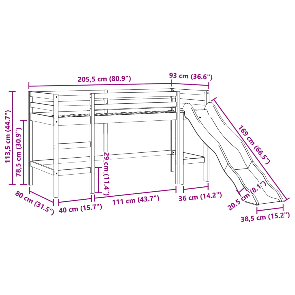 Kids' Loft Bed without Mattress Wax Brown 80x200 cm Solid Wood Pine