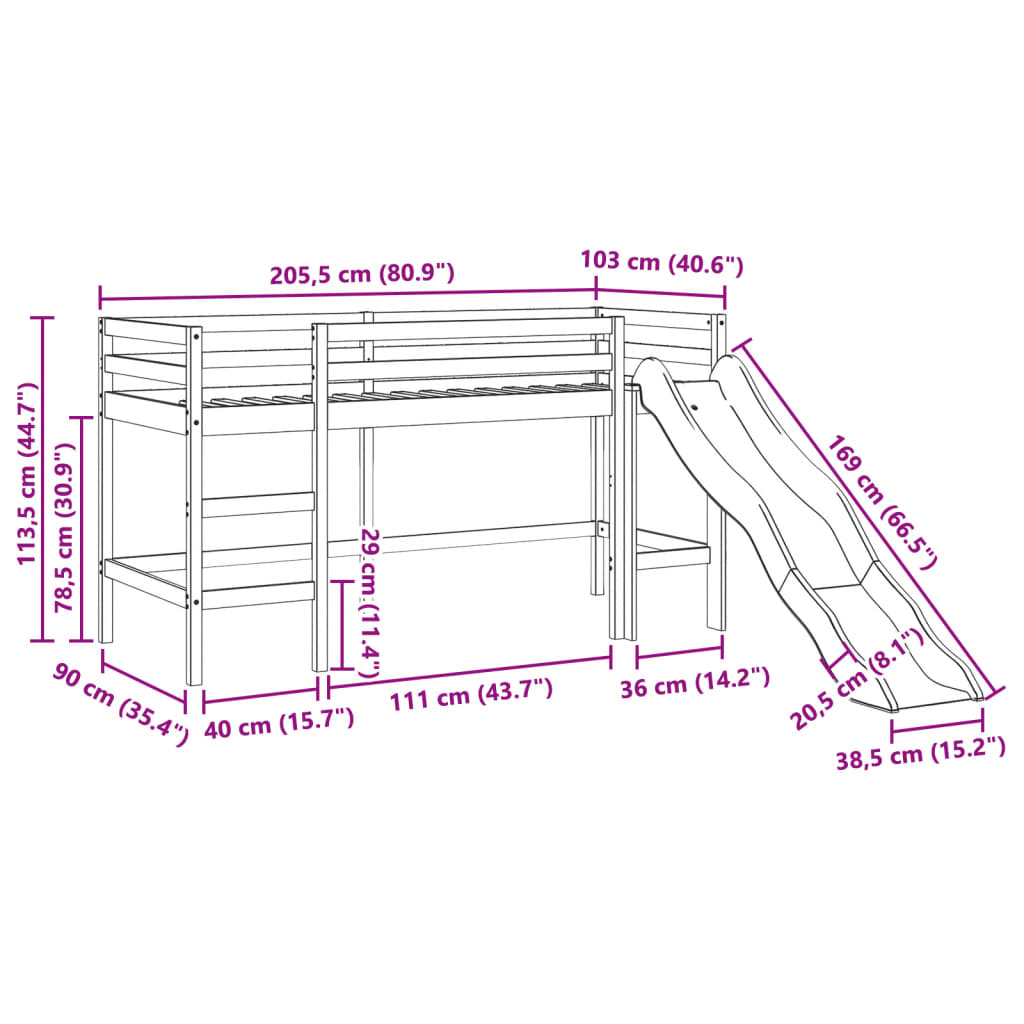 Kids' Loft Bed without Mattress 90x200 cm Solid Wood Pine