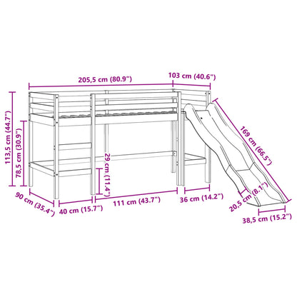 Kids' Loft Bed without Mattress Wax Brown 90x200 cm Solid Wood Pine