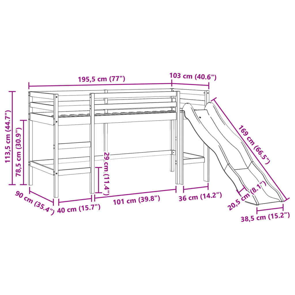 Kids' Loft Bed without Mattress 90x190 cm Solid Wood Pine