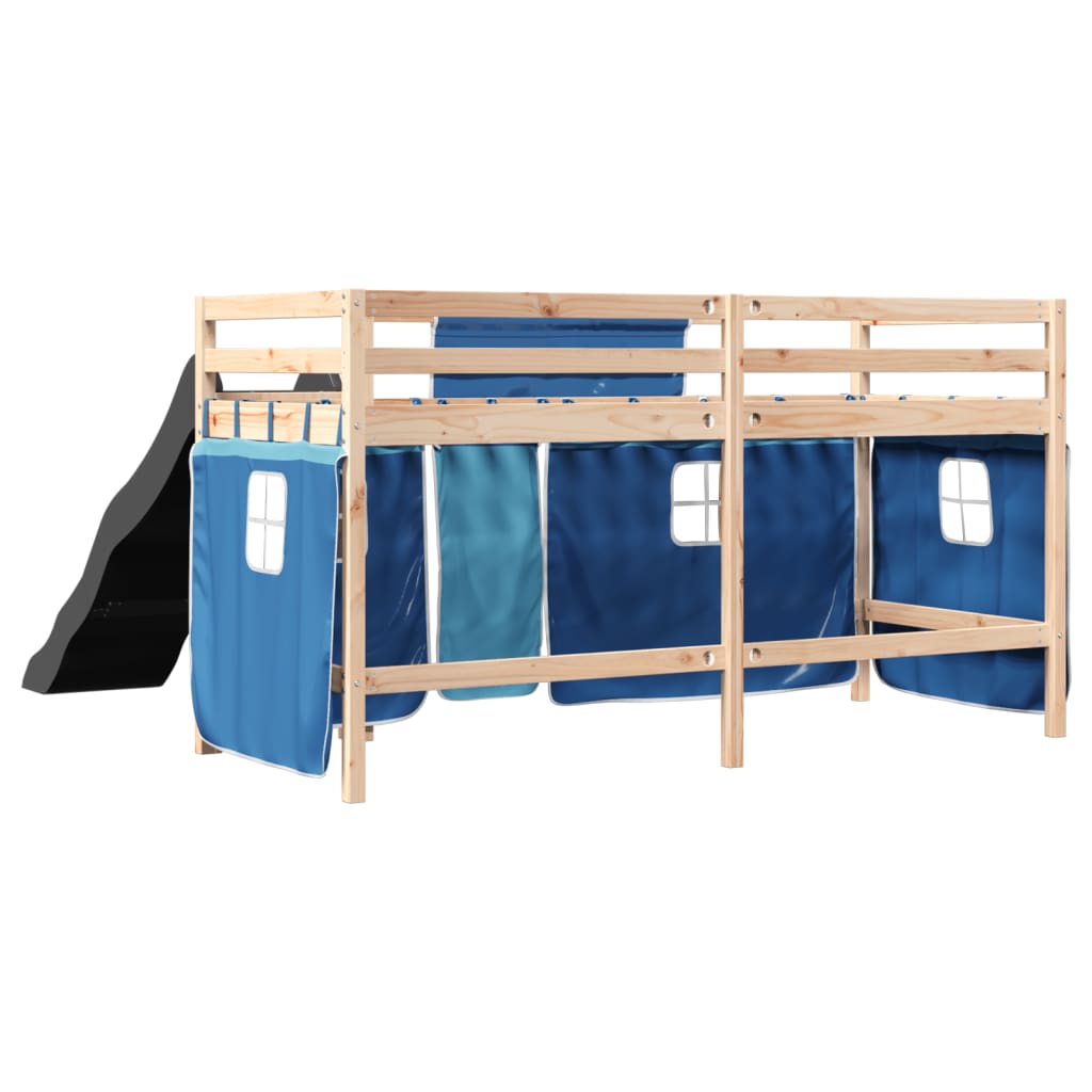 Kids' Loft Bed with Curtains Blue 80x200 cm Solid Wood Pine