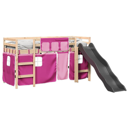 Kids' Loft Bed with Curtains Pink 80x200 cm Solid Wood Pine