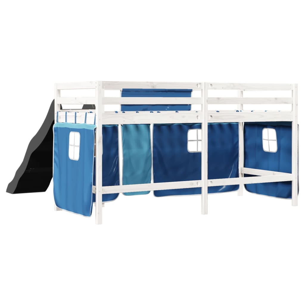 Kids' Loft Bed with Curtains Blue 80x200 cm Solid Wood Pine