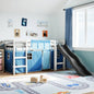 Kids' Loft Bed with Curtains Blue 80x200 cm Solid Wood Pine