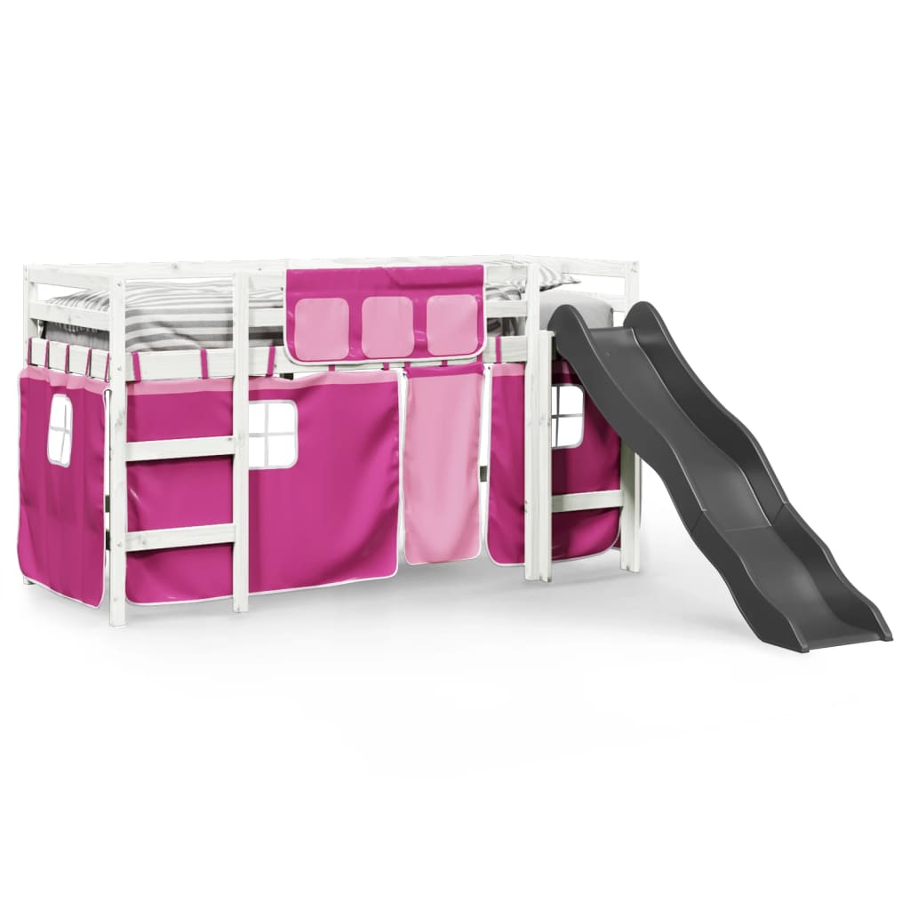 Kids' Loft Bed with Curtains Pink 80x200 cm Solid Wood Pine