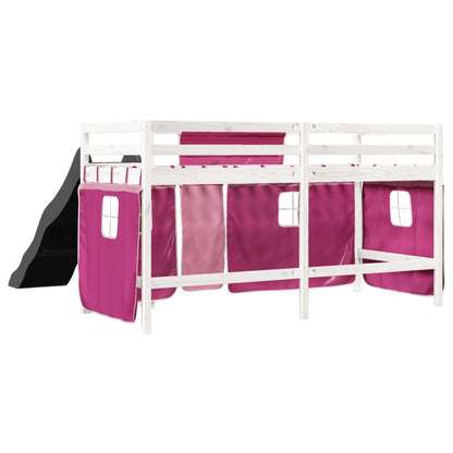 Kids' Loft Bed with Curtains Pink 80x200 cm Solid Wood Pine