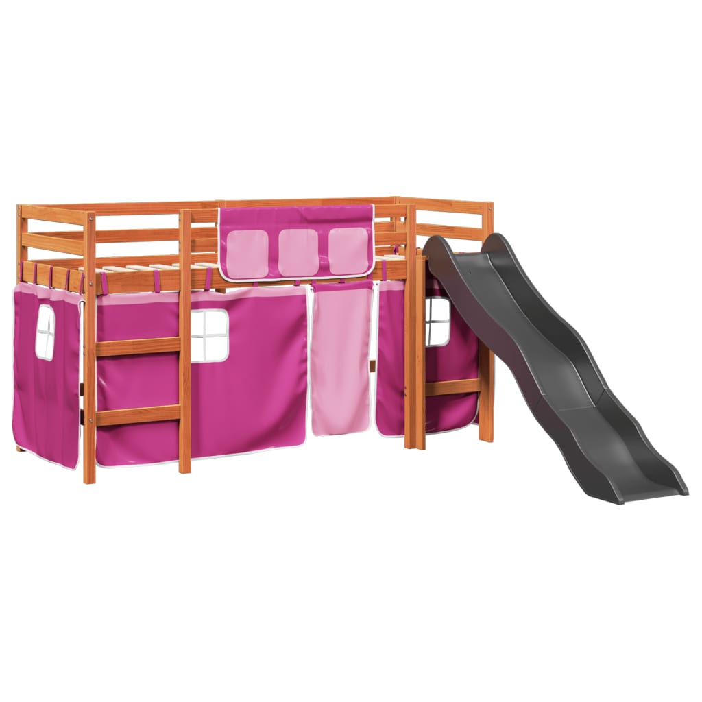 Kids' Loft Bed with Curtains Pink 80x200 cm Solid Wood Pine