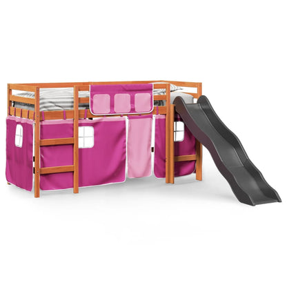 Kids' Loft Bed with Curtains Pink 80x200 cm Solid Wood Pine