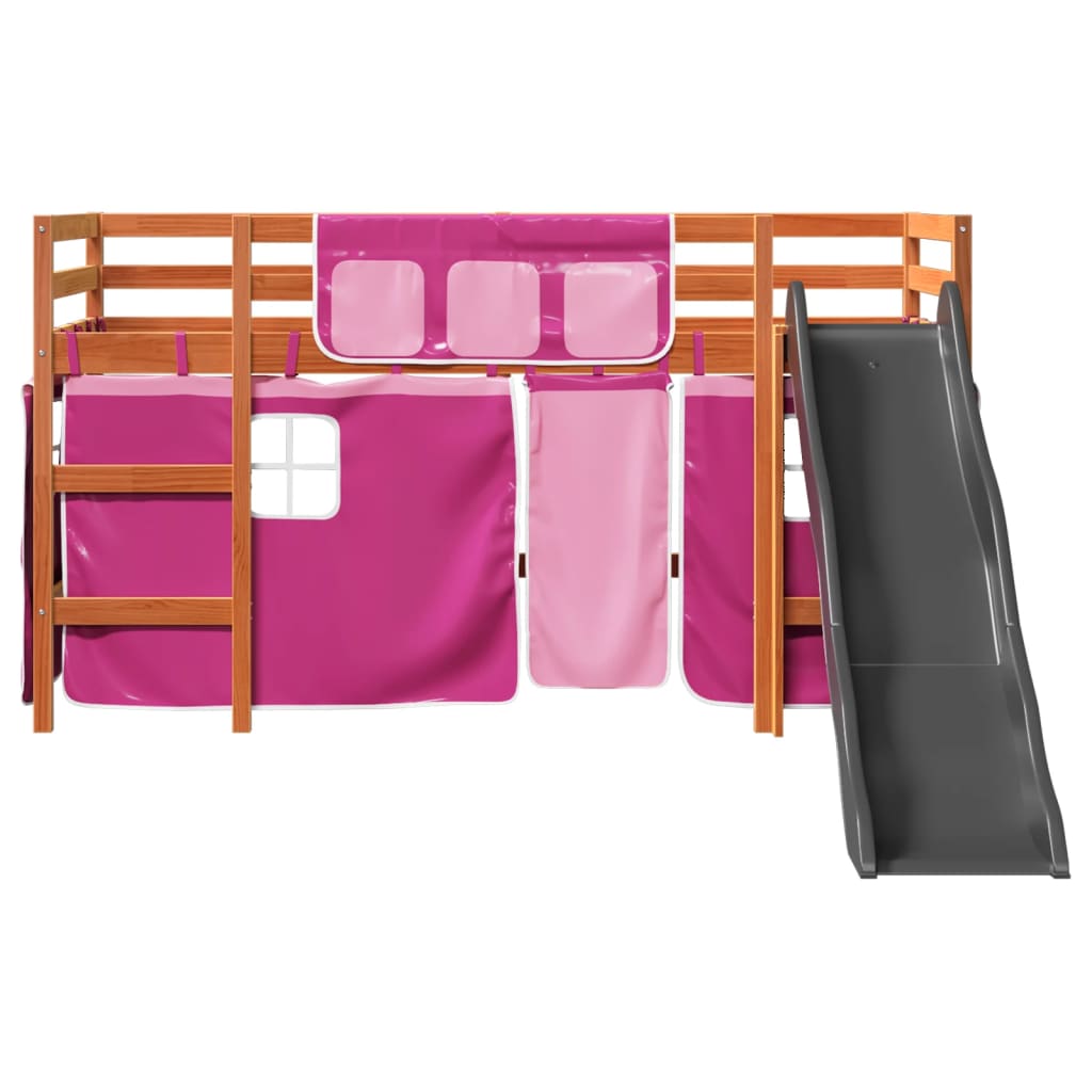 Kids' Loft Bed with Curtains Pink 80x200 cm Solid Wood Pine