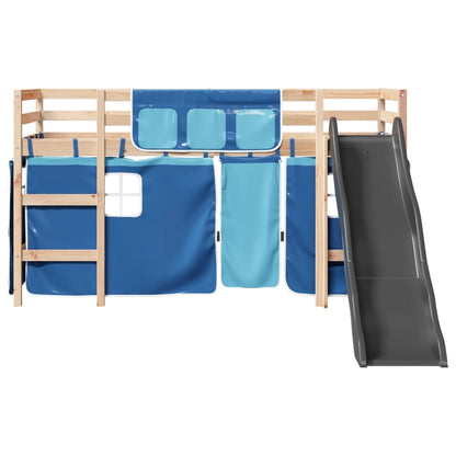 Kids' Loft Bed with Curtains Blue 90x200 cm Solid Wood Pine