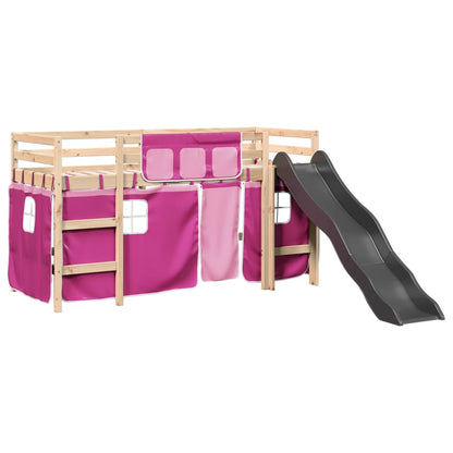 Kids' Loft Bed with Curtains Pink 90x200 cm Solid Wood Pine