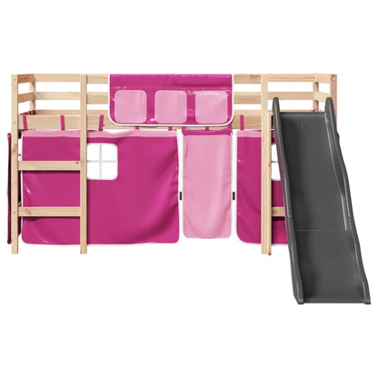 Kids' Loft Bed with Curtains Pink 90x200 cm Solid Wood Pine