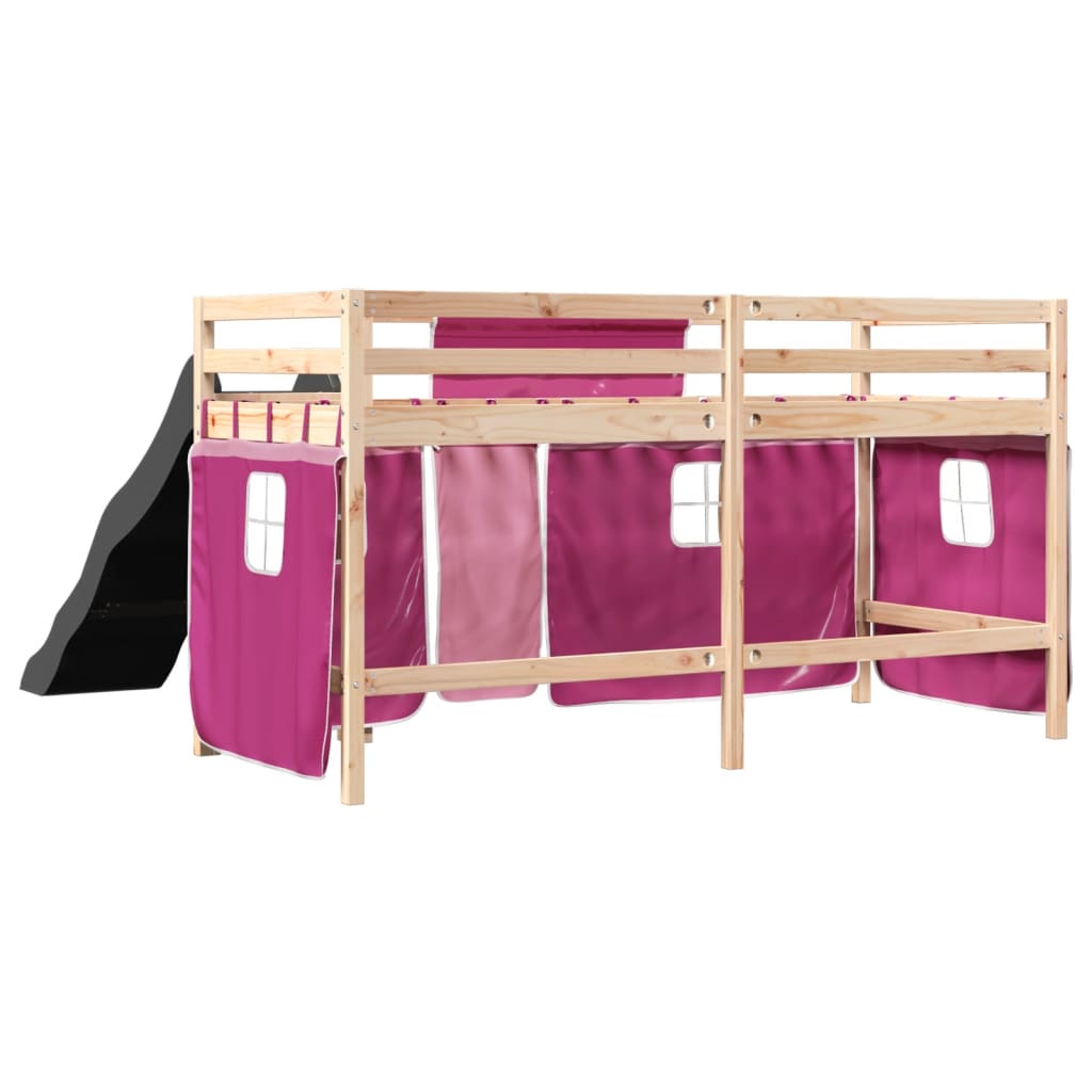 Kids' Loft Bed with Curtains Pink 90x200 cm Solid Wood Pine