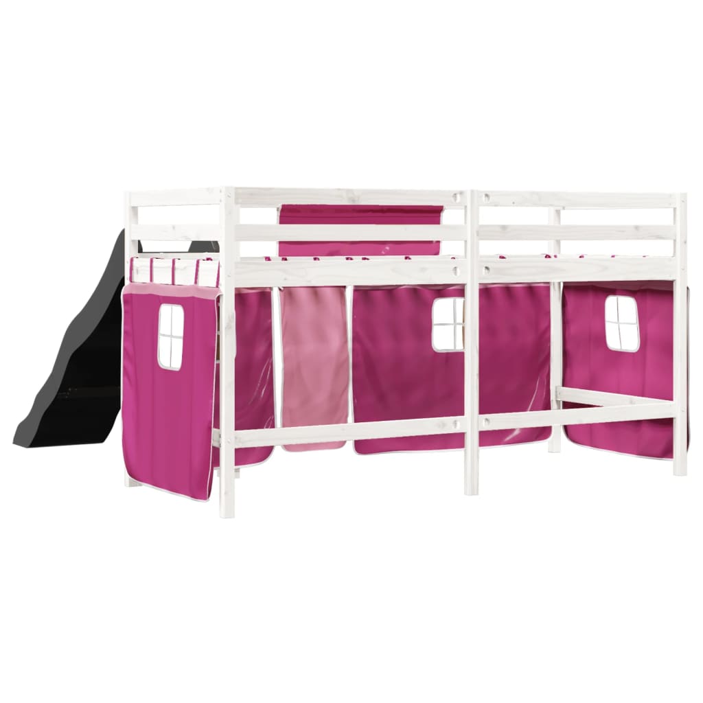 Kids' Loft Bed with Curtains Pink 90x200 cm Solid Wood Pine