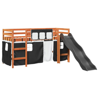 Kids' Loft Bed with Curtains White&Black 90x200 cm Solid Wood Pine