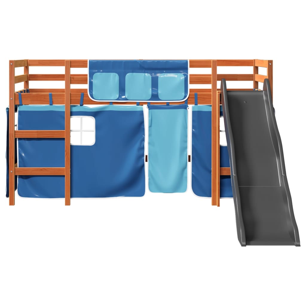 Kids' Loft Bed with Curtains Blue 90x200 cm Solid Wood Pine