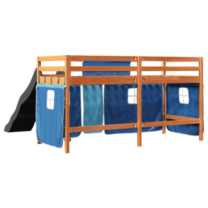 Kids' Loft Bed with Curtains Blue 90x200 cm Solid Wood Pine