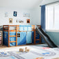 Kids' Loft Bed with Curtains Blue 90x200 cm Solid Wood Pine