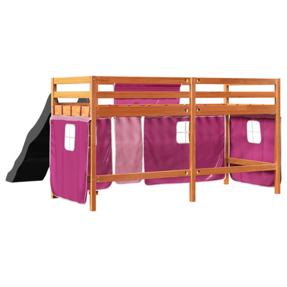 Kids' Loft Bed with Curtains Pink 90x200 cm Solid Wood Pine