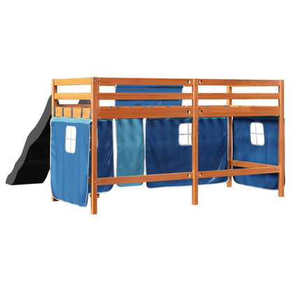 Kids' Loft Bed with Curtains Blue 90x190 cm Solid Wood Pine