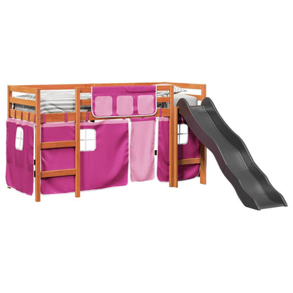 Kids' Loft Bed with Curtains Pink 90x190 cm Solid Wood Pine