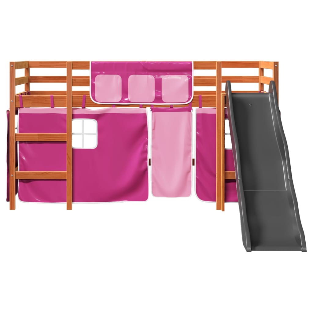 Kids' Loft Bed with Curtains Pink 90x190 cm Solid Wood Pine