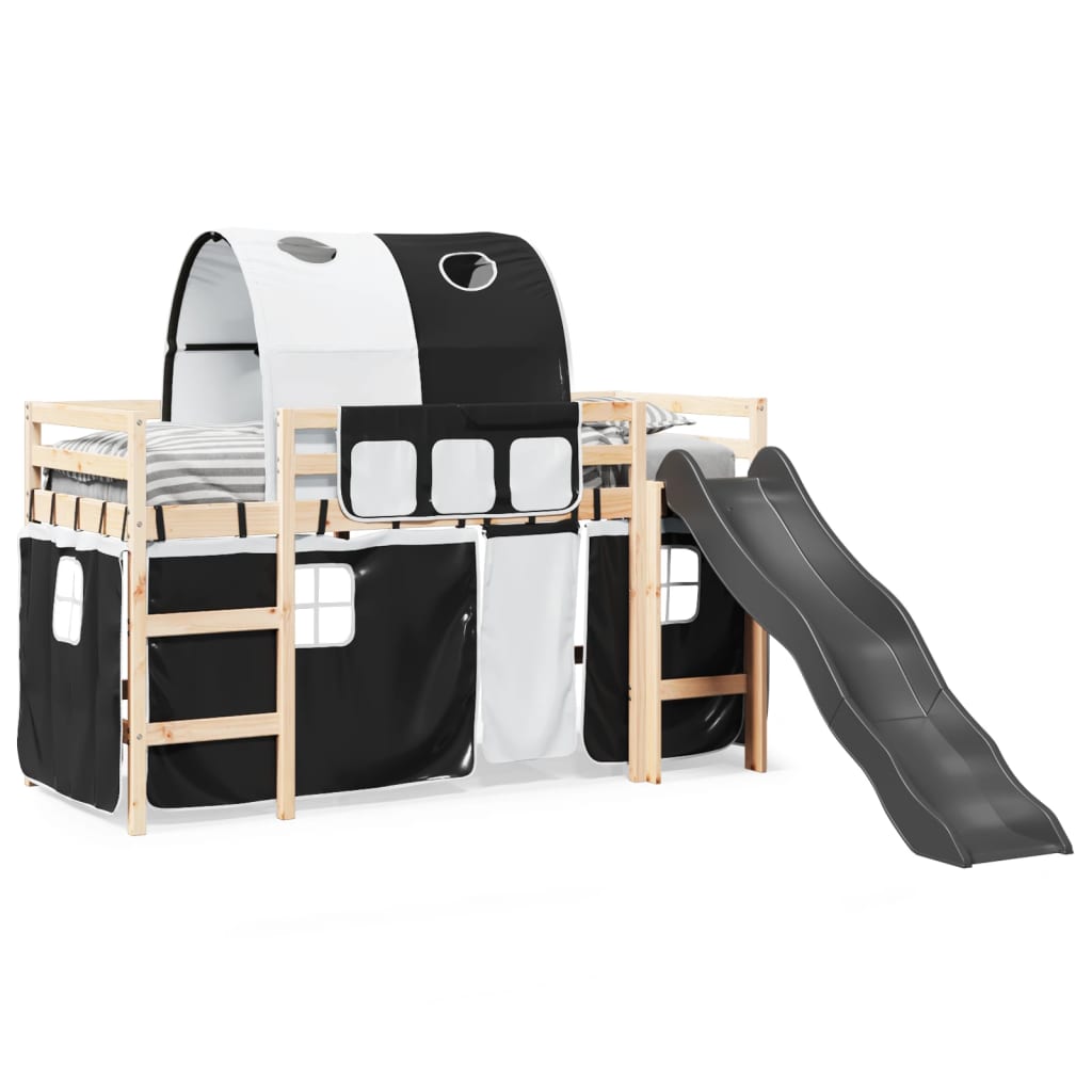 Kids' Loft Bed with Tunnel White&Black 80x200 cm Solid Wood Pine