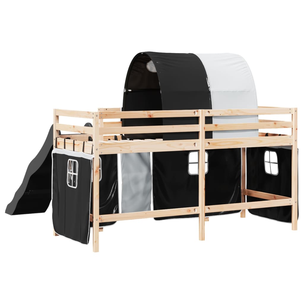 Kids' Loft Bed with Tunnel White&Black 80x200 cm Solid Wood Pine