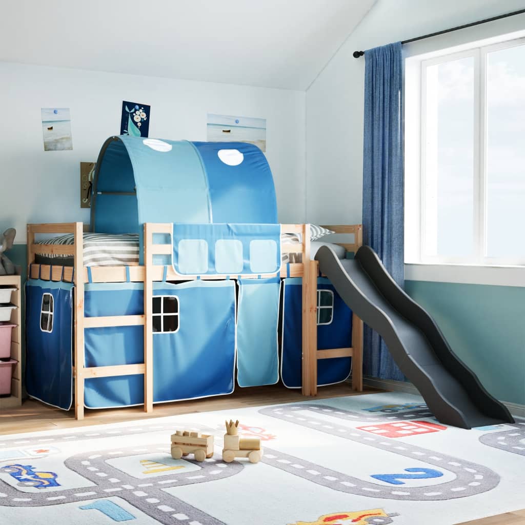 Kids' Loft Bed with Tunnel Blue 80x200 cm Solid Wood Pine