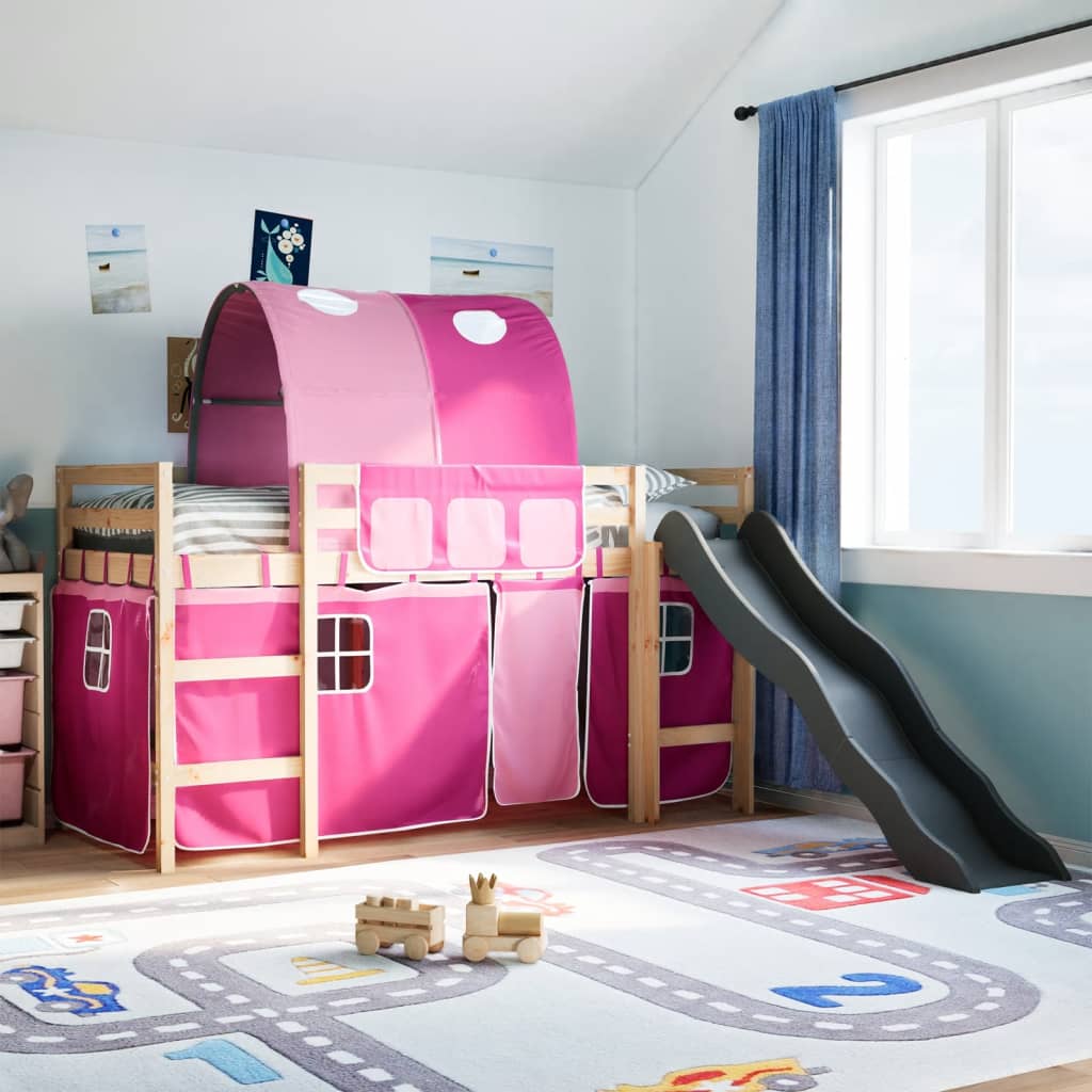 Kids' Loft Bed with Tunnel Pink 80x200 cm Solid Wood Pine