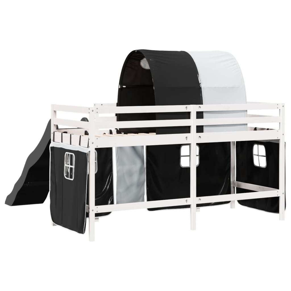 Kids' Loft Bed with Tunnel White&Black 80x200 cm Solid Wood Pine