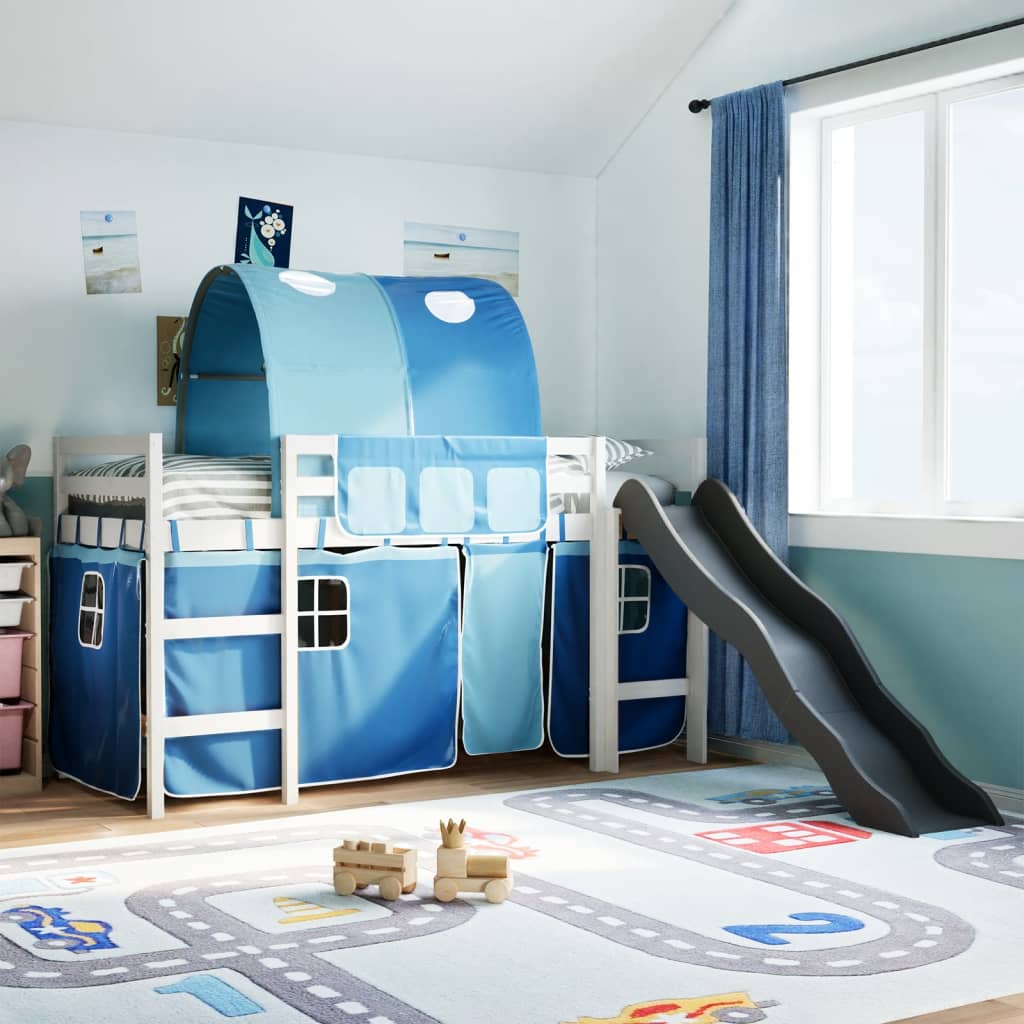 Kids' Loft Bed with Tunnel Blue 80x200 cm Solid Wood Pine