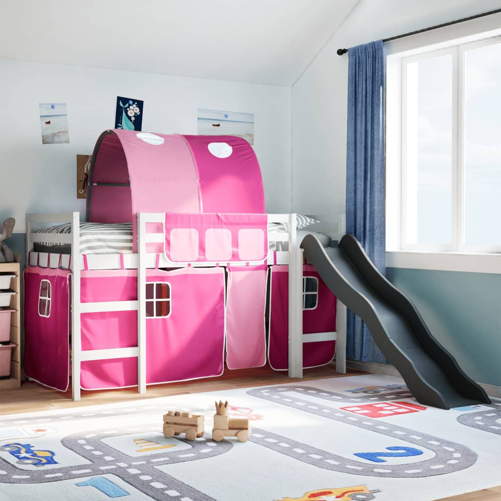 Kids' Loft Bed with Tunnel Pink 80x200 cm Solid Wood Pine