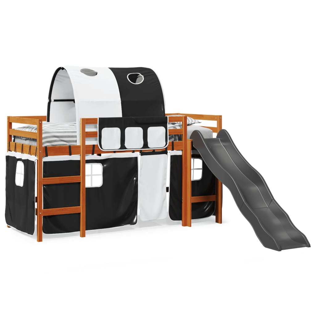 Kids' Loft Bed with Tunnel White&Black 80x200 cm Solid Wood Pine