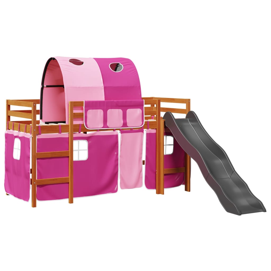 Kids' Loft Bed with Tunnel Pink 80x200 cm Solid Wood Pine