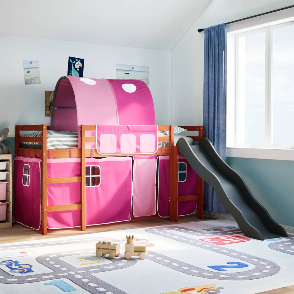 Kids' Loft Bed with Tunnel Pink 80x200 cm Solid Wood Pine