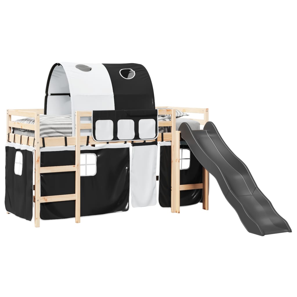 Kids' Loft Bed with Tunnel White&Black 90x200 cm Solid Wood Pine