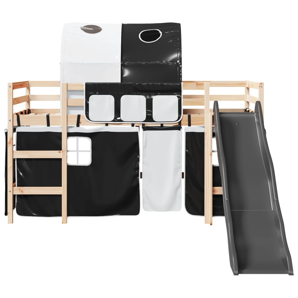 Kids' Loft Bed with Tunnel White&Black 90x200 cm Solid Wood Pine