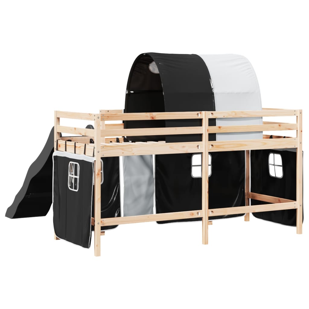 Kids' Loft Bed with Tunnel White&Black 90x200 cm Solid Wood Pine