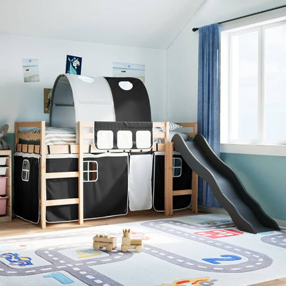 Kids' Loft Bed with Tunnel White&Black 90x200 cm Solid Wood Pine