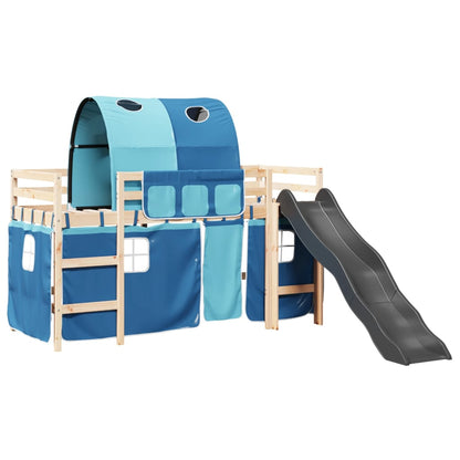 Kids' Loft Bed with Tunnel Blue 90x200 cm Solid Wood Pine