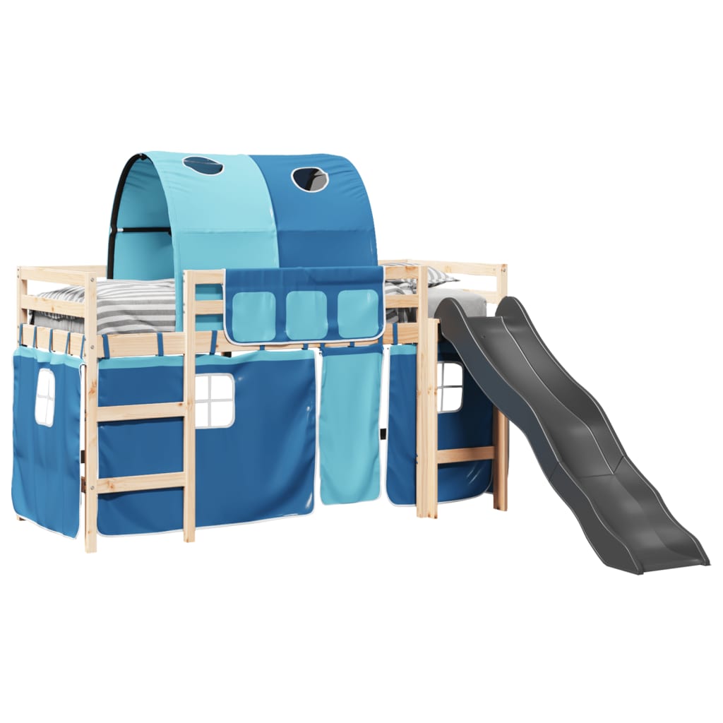 Kids' Loft Bed with Tunnel Blue 90x200 cm Solid Wood Pine